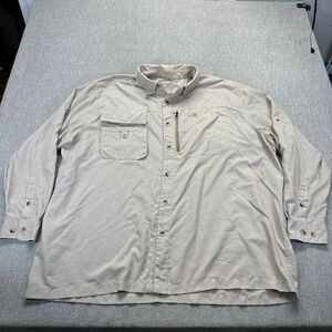 Natural Gear‎ Button Up Fishing Shirt Mens 2XL Khaki Long Sleeve Vented Nylon